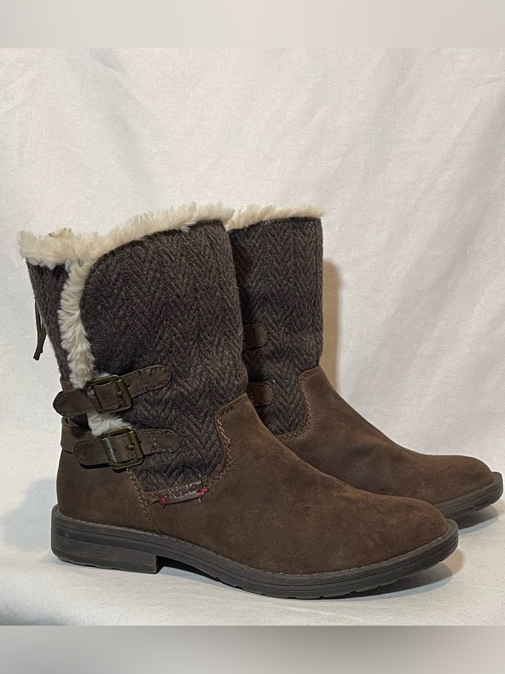 Mad Love Brown Faux Suede Shearling-Trim Mid-Calf Boots